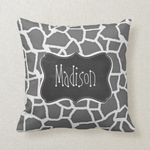 Dim Gray Giraffe Animal Print, Chalkboard Kissen