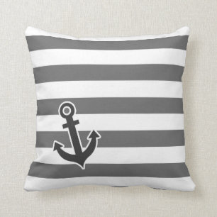 Dim Gray Horizontal Stripes; Nautical Anchor Kissen
