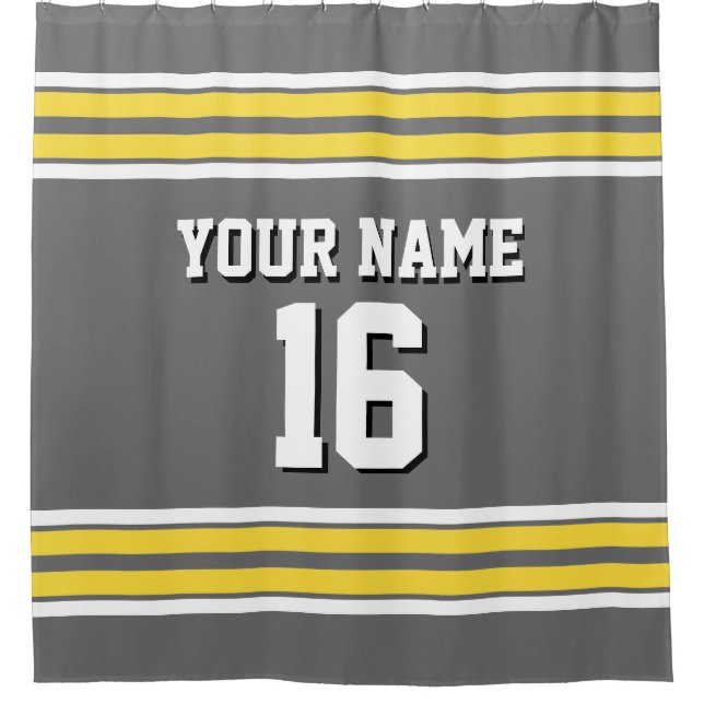 Dim Gray mit Yellow White Stripes Sports Jersey Duschvorhang (Vorderseite)