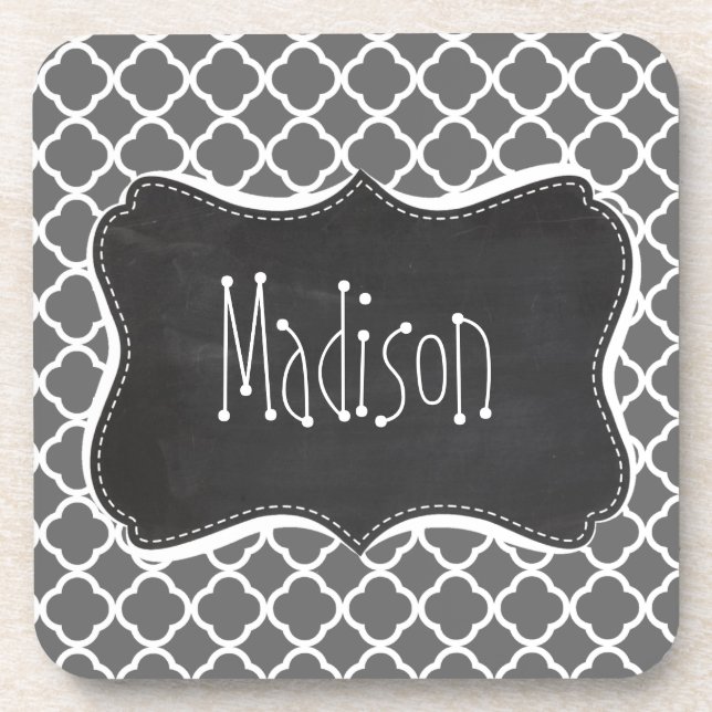 Dim Gray Quatrefoil; Chalkboard-Look Untersetzer (Vorderseite)