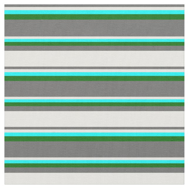 Dim Gray, White, Aqua & Dark Green Lines Stoff (Nahaufnahme)