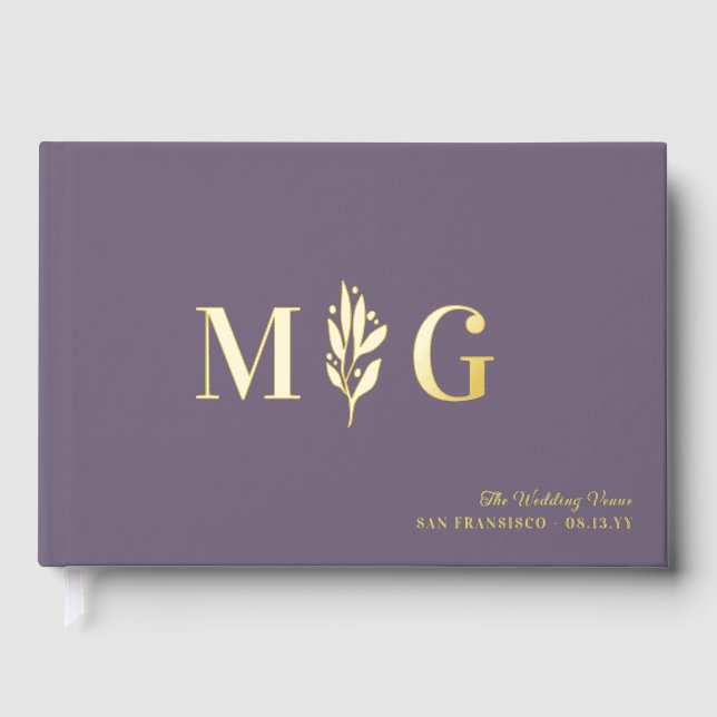 Dim Lavender Berry Twig 2 Initial Monogram Wedding Gästebuch (Vorderseite)