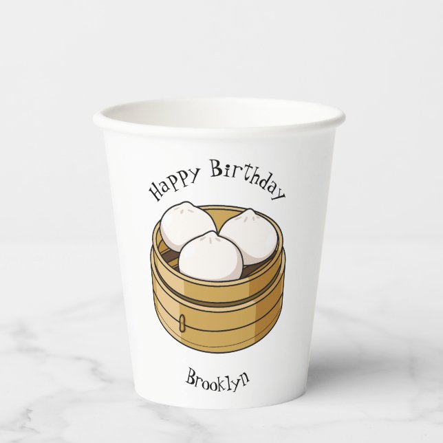 Dim sum Cartoon Illustration Pappbecher (Vorderseite)