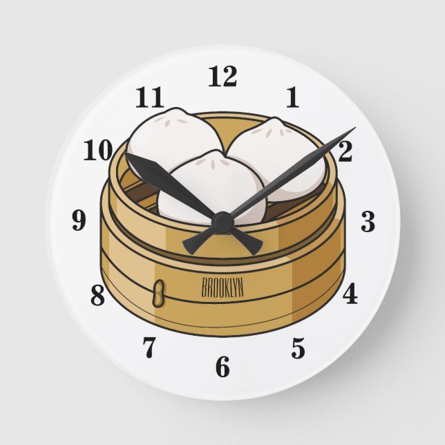 Dim sum Cartoon Illustration Runde Wanduhr (Vorderseite)