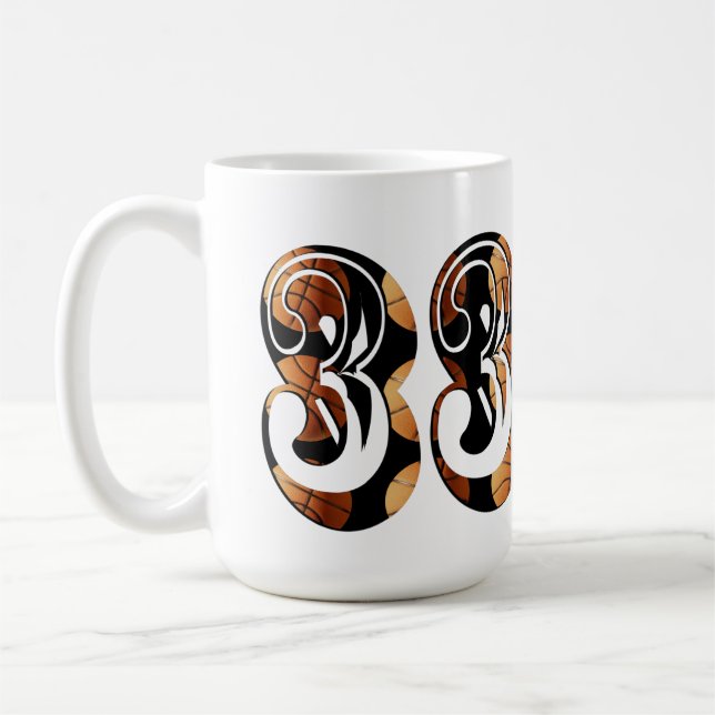 Dimensional Orange Schwarze Basketball Nummer 33, Kaffeetasse (Links)