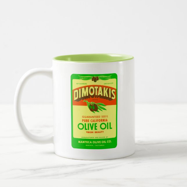Dimotakis Family Olive Oil Co. Manteca California Zweifarbige Tasse (Links)