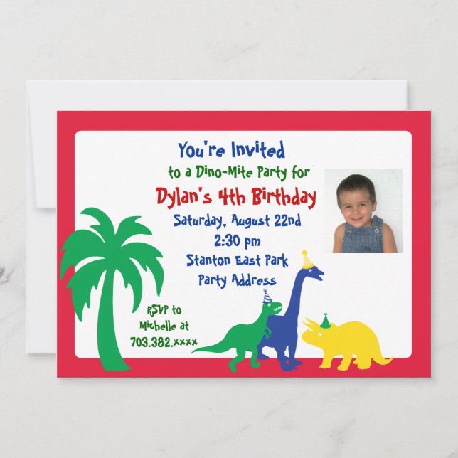 Din0-mite Birthday Einladung (Vorderseite)