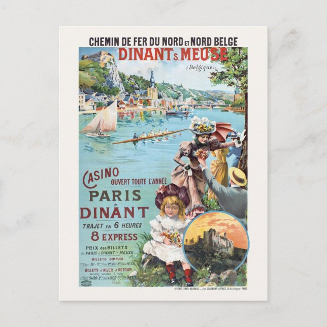 Dinant Meuse Belgique Vintage Poster 1890er Postkarte (Vorderseite)