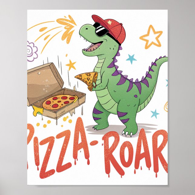 Dinaour Ess Pizza für Feinschmecker Poster (Vorne)