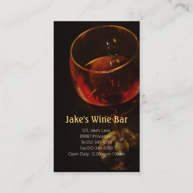 Diner Bar Business Card Weinglas Visitenkarte (Vorderseite)