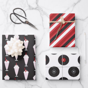 Diner Black Red Trio aus den 50er Jahren Geschenkpapier Set