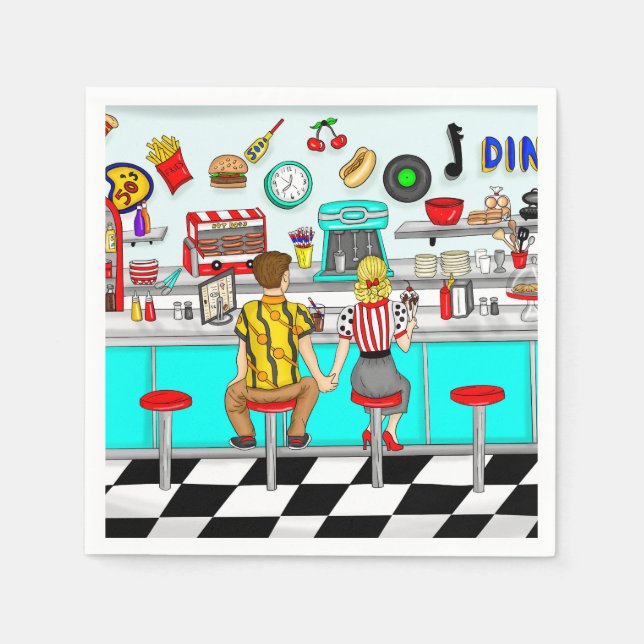 Diner der 50er Jahre | Hängebänder für Doppelhülse Serviette (Vorderseite)