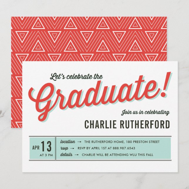 Diner Inspiriert Retro Typografy Graduation Party Einladung (Vorne/Hinten)