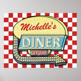 Diner Retro 50er Red Checkered | INDIVIDUELLE NAME Poster