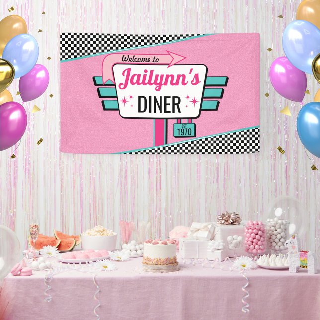 Diner Retro Birthday Party Sock Hop Banner (Vintage Diner Sign)