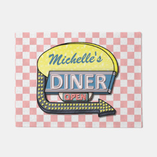 Diner Sign Retro 50er Pink Checked Individuelle N Fußmatte