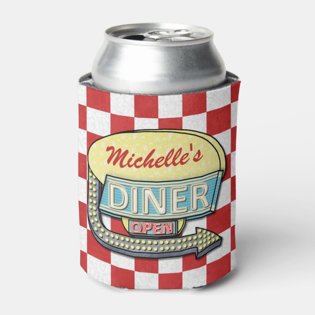Diner Sign Retro 50er Red Checkered | INDIVIDUELLE Dosenkühler (Kanne Vorderseite)