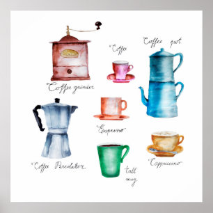 Dinge Coffee Watercolor Collection Poster