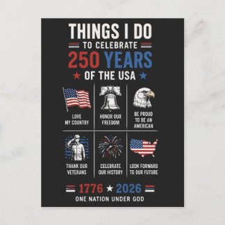 Dinge, die ich feiere 250 Jahre USA 1776 Postkarte