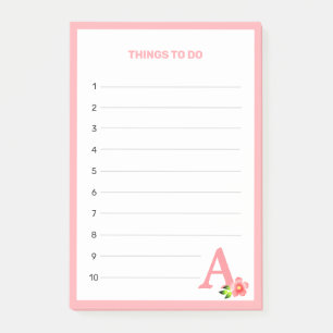 Dinge, die mit rosa Monogramm und Blumen zu tun si Post-it Klebezettel