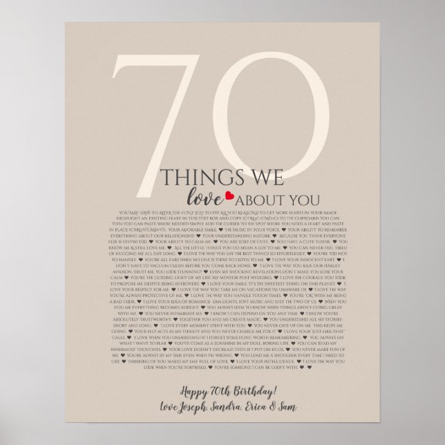 Dinge, die wir über Sie Liebe 70, 60, 50, Poster (Vorne)