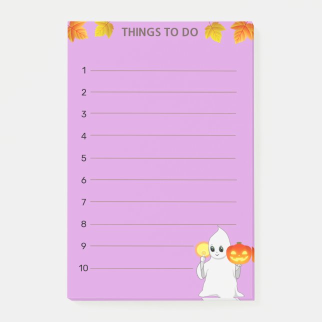 Dinge zu tun & Geist, Kürbis & Kerze auf Violett Post-it Klebezettel (Vorderseite)