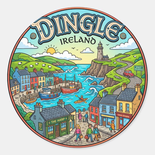Dingle Irland Runder Aufkleber (Vorderseite)