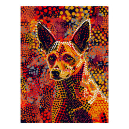 Dingo in Aborigine Dot Art Style Poster
