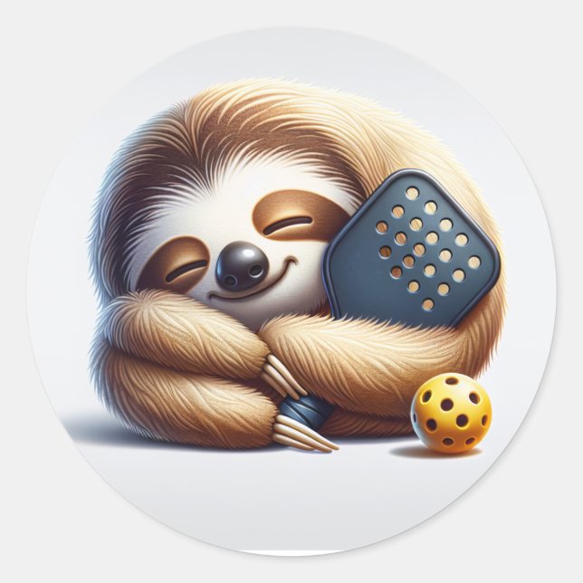 Dink Dann Nickerchen – Cozy Sloth Pickleball Aufkl Runder Aufkleber (Vorderseite)