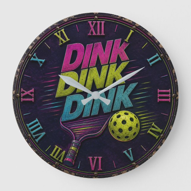 Dink Dink Dink Pickleball Retro Neon Große Wanduhr (Vorderseite)