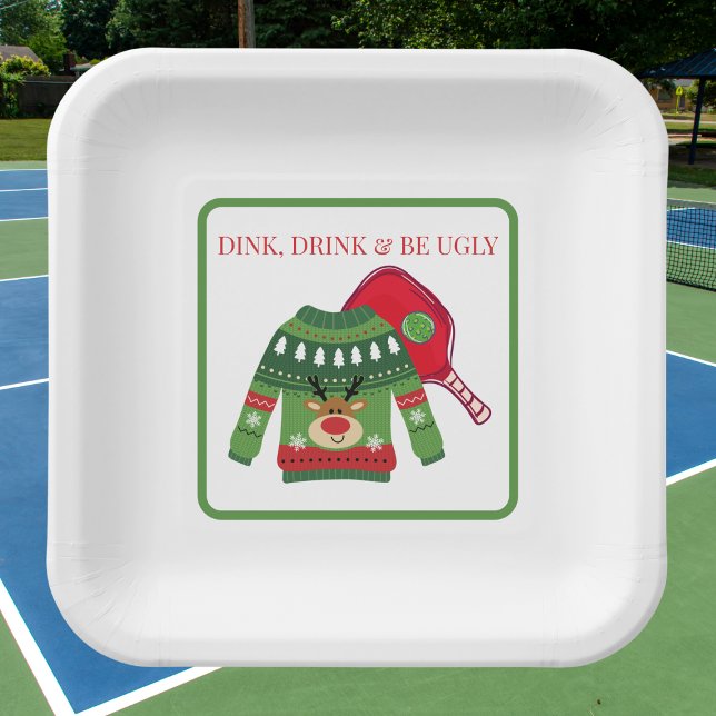 Dink Drinks werden Ugly Pickleball Ugly Sweater Pa Pappteller (Von Creator hochgeladen)