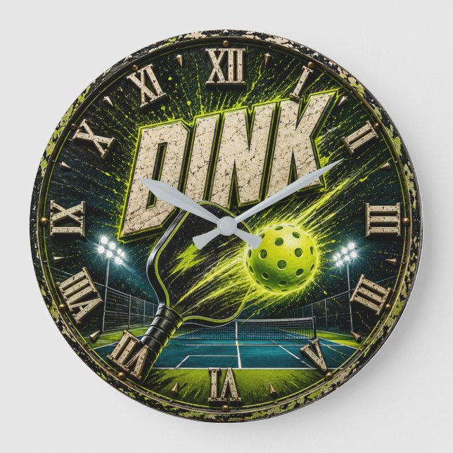 Dink Neon Pickleball Player Gift Große Wanduhr (Vorderseite)
