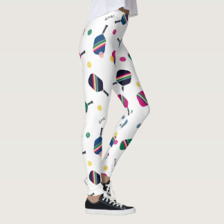 Dink! Pickleball Fun Vibranly Blue Green Yellow Leggings