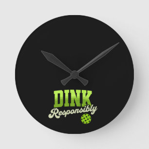 Dink Verantwortungsvoll Lustiger Pickleball Runde Wanduhr