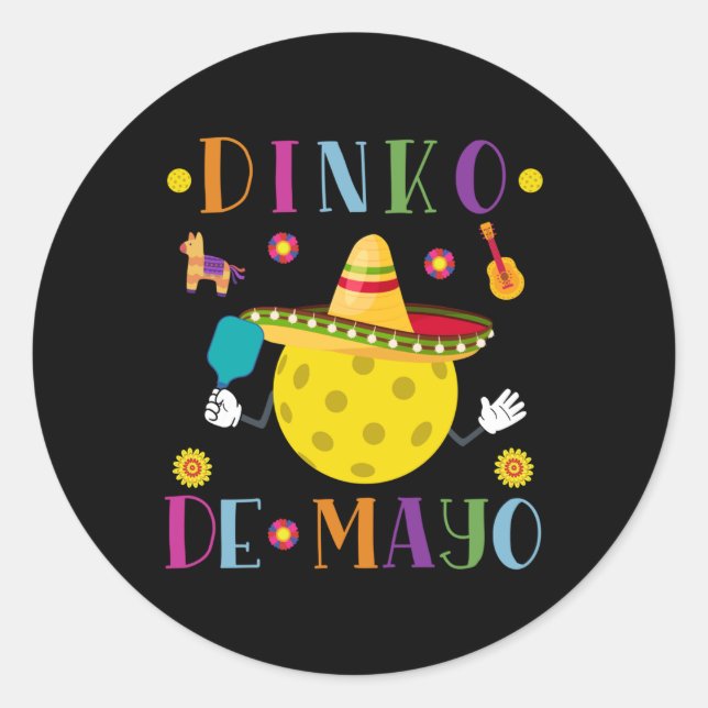 Dinko De Mayo Funny Cinco De Mayo Funny Pickleball Runder Aufkleber (Vorderseite)