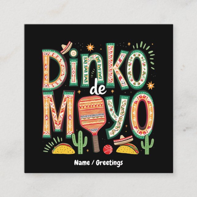 Dinko de Mayo Funny Cinco de Mayo Pickleball Pun Quadratische Visitenkarte (Vorderseite)