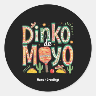 Dinko de Mayo Funny Cinco de Mayo Pickleball Pun Runder Aufkleber