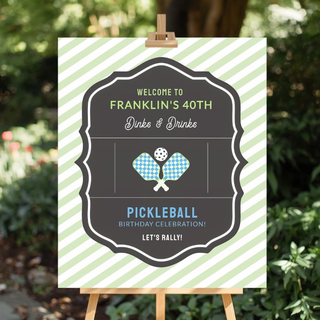 Dinks and Drinks Green & Blue Pickleball Welcome Poster (Dinks and Drink Pickleball Welcome Sign)