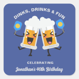 Dinks & Drinks Cartoon Bier Tasse Custom Picklebal Quadratischer Aufkleber
