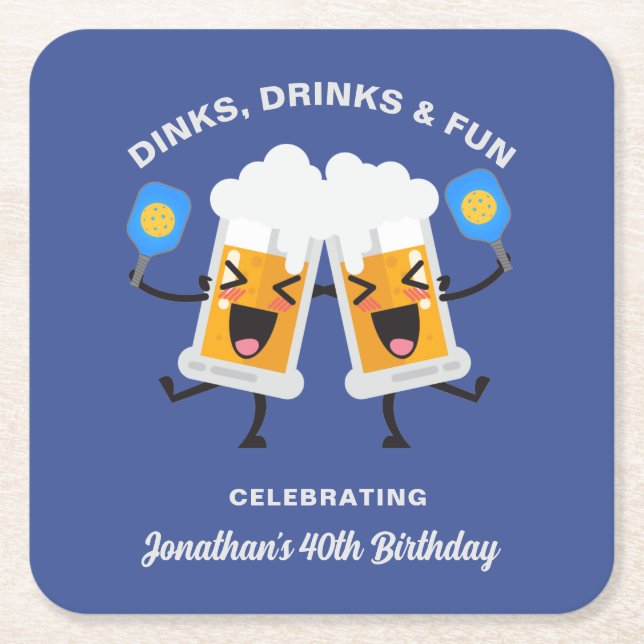 Dinks & Drinks Cartoon Bier Tasse Custom Picklebal Rechteckiger Pappuntersetzer (Vorderseite)