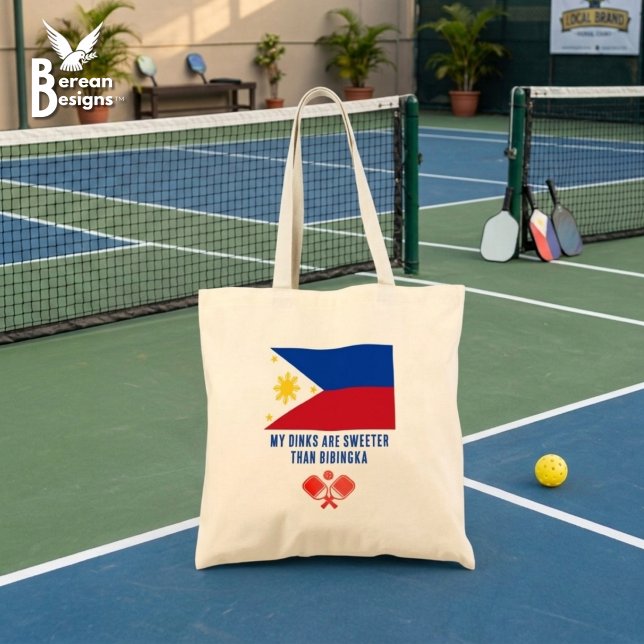 DINKS SÜßER ALS BIBINGKA Philippinen Pickleball Tragetasche (Fun Phillippines Flag Pickleball Tote Bag with customizable text: My dinks are sweeter than bibingka)