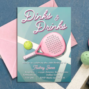 Dinks und Drinks - Pickleball-Geburtstagseinladung Einladung