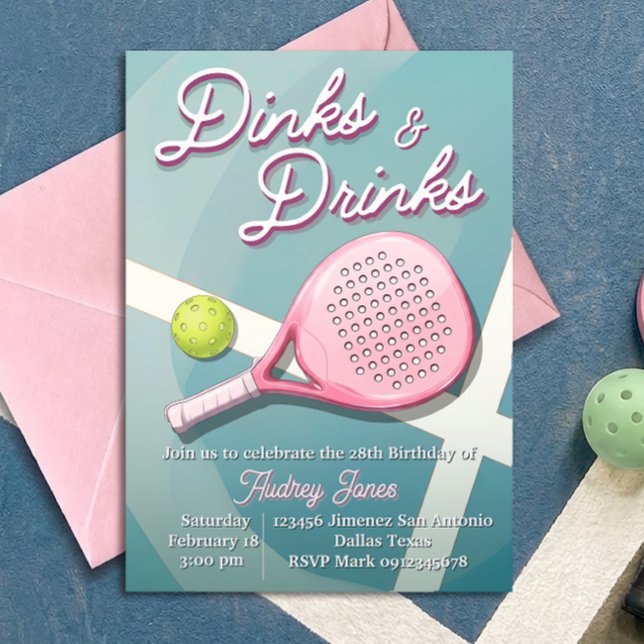 Dinks und Drinks - Pickleball-Geburtstagseinladung Einladung (Von Creator hochgeladen)