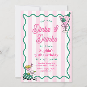 Dinks und Drinks Pickleball zum Geburtstag Einladung