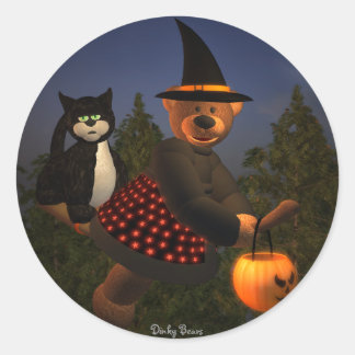 Dinky Bears Flying Hexe Runder Aufkleber