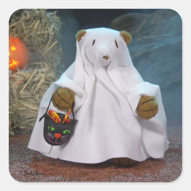 Dinky Bears Little Ghost Quadratischer Aufkleber (Vorderseite)