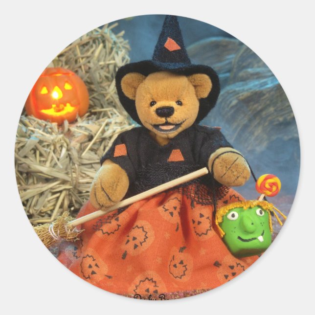 Dinky Bears Little Hexe Runder Aufkleber (Vorderseite)