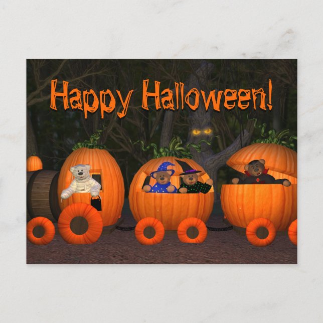 Dinky Bears Pumpkin Train Postkarte (Vorderseite)