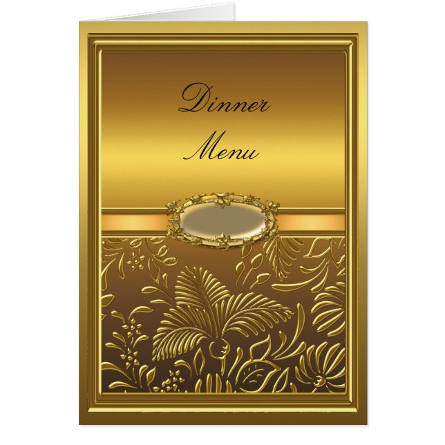 Dinner Menu Card Gold Damask Flora (Vorne)