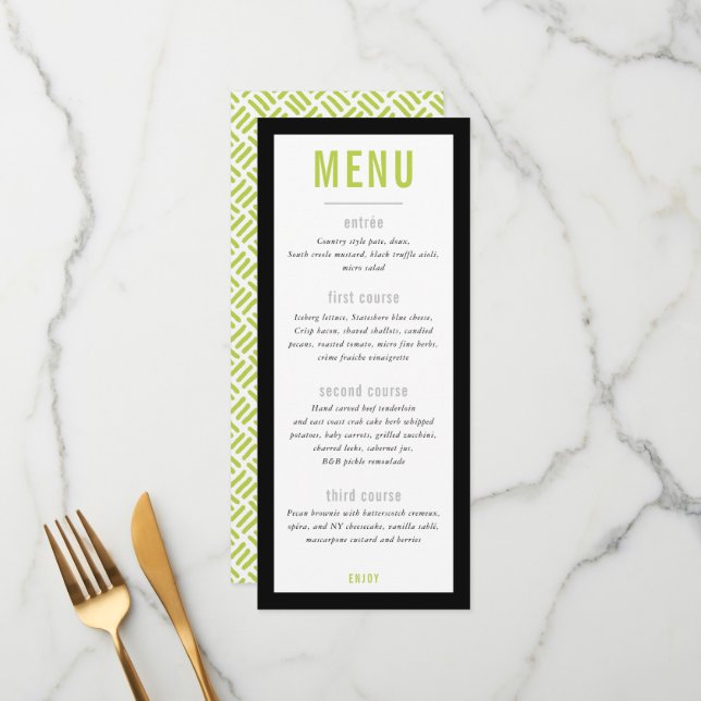 DINNER MENU Modernes Metallgitter Limon schwarz Menükarte (Vorderseite/Rückseite Beispiel)
